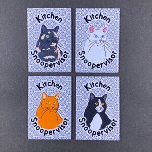 Cat Kitchen Snoopervisor Magnet, Handmade 2x3" Gift - 5 Colors Available